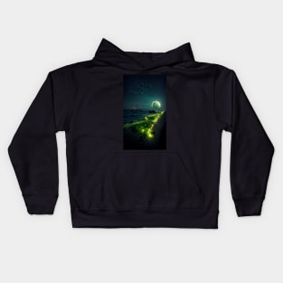 glow shoreline in a full moon night Kids Hoodie